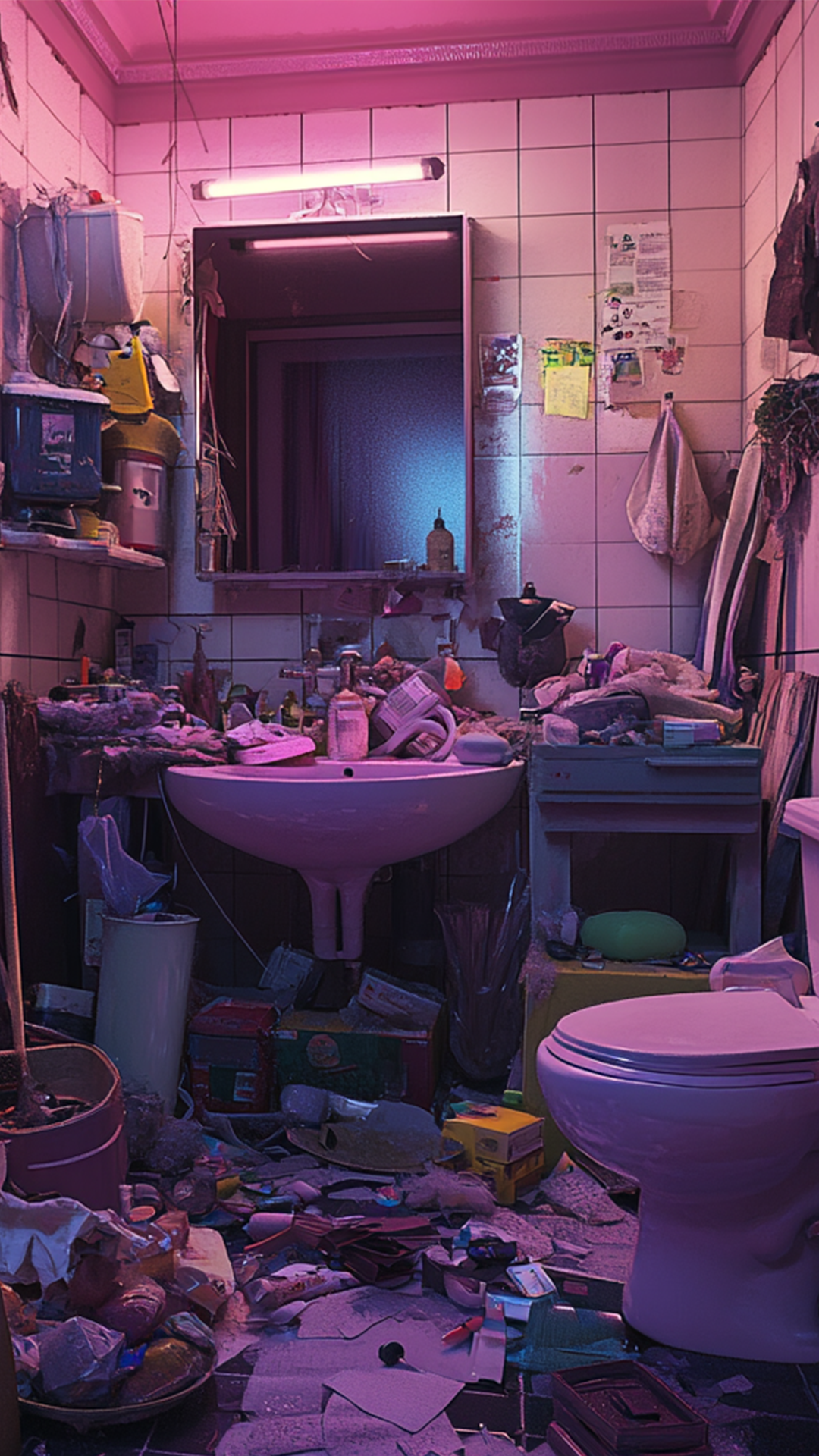 Badezimmer in einer Messi-Wohnung: Die Suche nach bestimmten Räumen ist hier ungefähr so schwer wie die Suche einer bestimmten Seite in einer schlechten SEO URL-Struktur